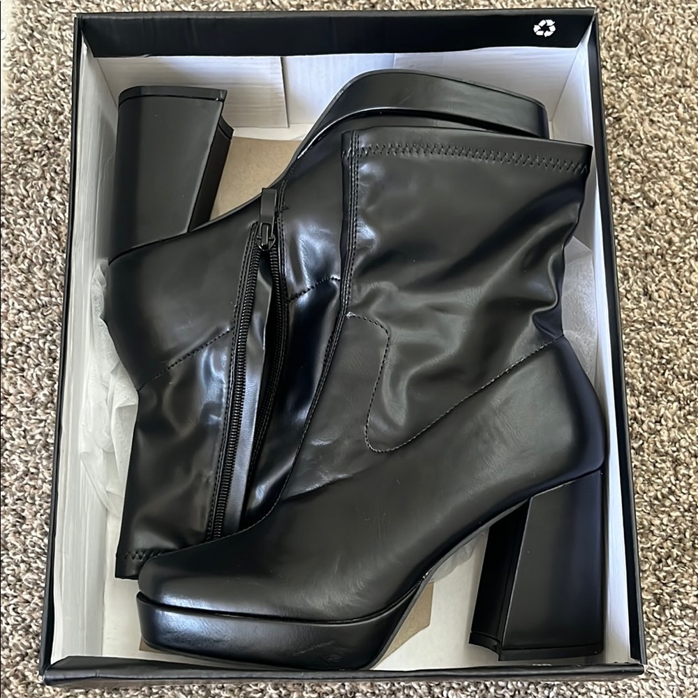 Black Heeled Boots with Chunky High Heel
